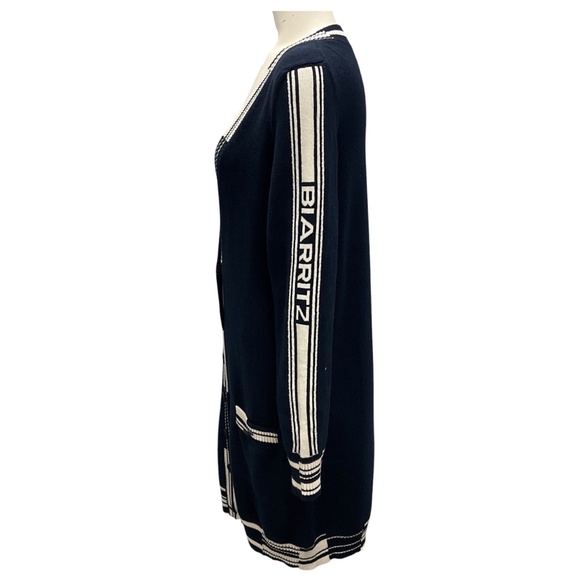 CHANEL RARE NAVY BIARRITZ DEAUVILLE VENISE CC LOGO BUTTON CASHMERE KNIT LONG CAR - Picture 3 of 9